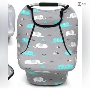 Gray and Blue Elephant Print Kids Car Seat Cover